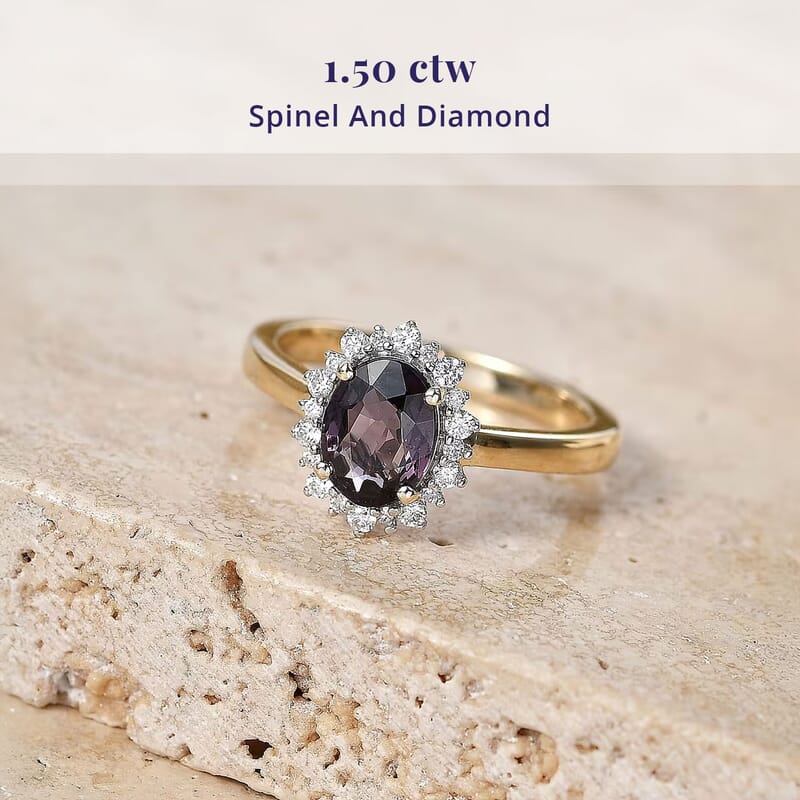 Luxoro 10K Yellow Gold AAA Mahenge Purple Spinel, Diamond (I2) (0.20 cts) Ring (Size 5.0) 1.50 ctw