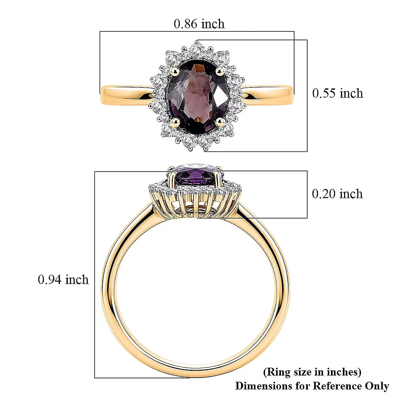Luxoro 10K Yellow Gold AAA Mahenge Purple Spinel, Diamond (I2) (0.20 cts) Ring (Size 5.0) 1.50 ctw