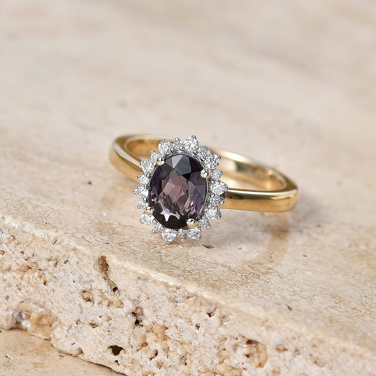 Luxoro 10K Yellow Gold AAA Mahenge Purple Spinel, Diamond (I2) (0.20 cts) Ring (Size 5.5) 1.50 ctw image number 1