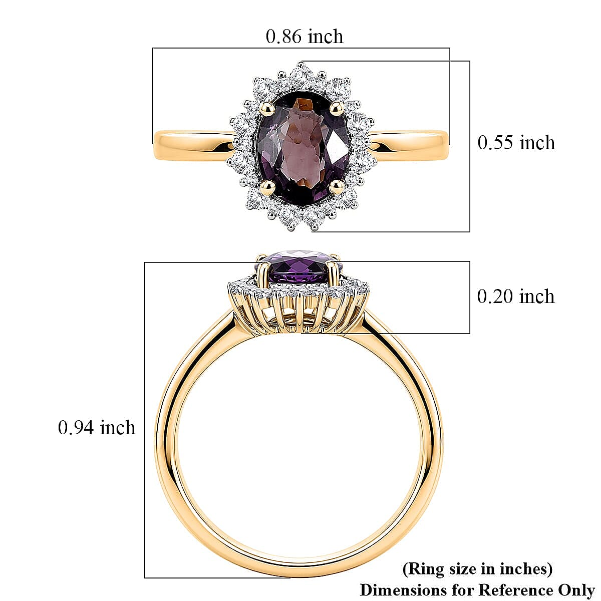 Luxoro 10K Yellow Gold AAA Mahenge Purple Spinel, Diamond (I2) (0.20 cts) Ring (Size 7.5) 1.50 ctw image number 5