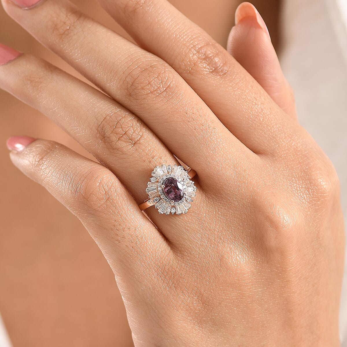 D'Joy Narsipatnam Purple Spinel, Moissanite Ring in 18K Vermeil RG Over Sterling Silver (Size 10.0) 1.70 ctw image number 2