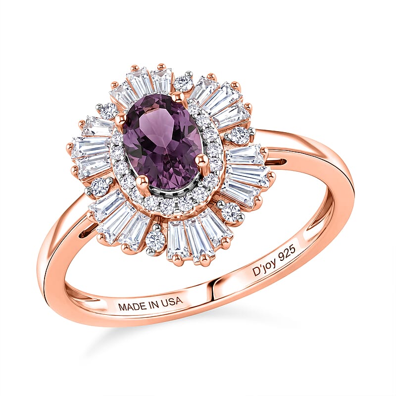 D'Joy Narsipatnam Purple Spinel and Moissanite 1.70 ctw Violet Starburst Ring in 18K Vermeil Rose Gold Over Sterling Silver (Size 5.0)