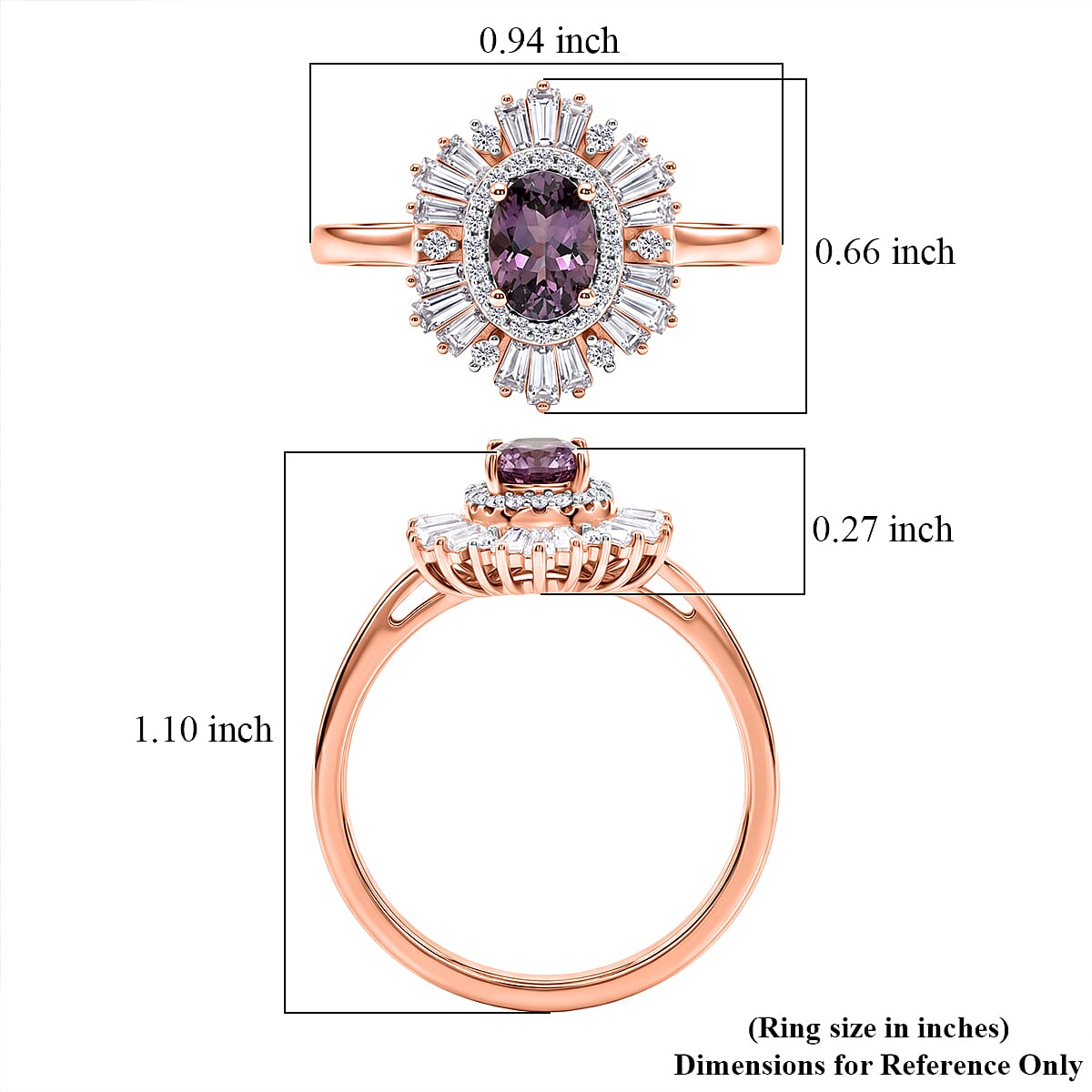 D'Joy Narsipatnam Purple Spinel and Moissanite 1.70 ctw Violet Starburst Ring in 18K Vermeil Rose Gold Over Sterling Silver (Size 5.0)