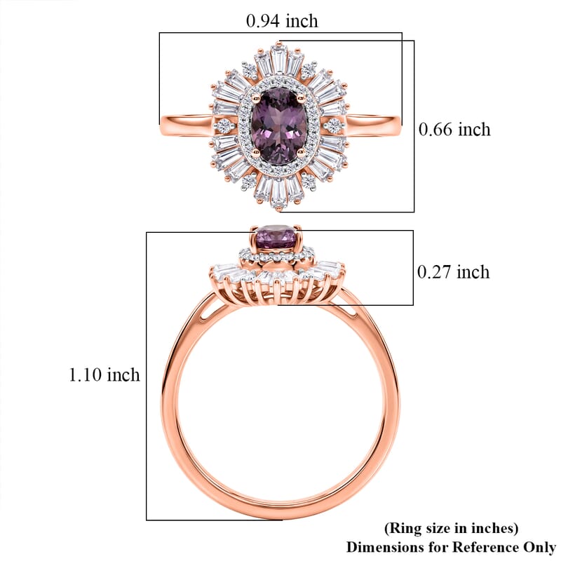 D'Joy Narsipatnam Purple Spinel and Moissanite 1.70 ctw Violet Starburst Ring in 18K Vermeil Rose Gold Over Sterling Silver (Size 6.0)