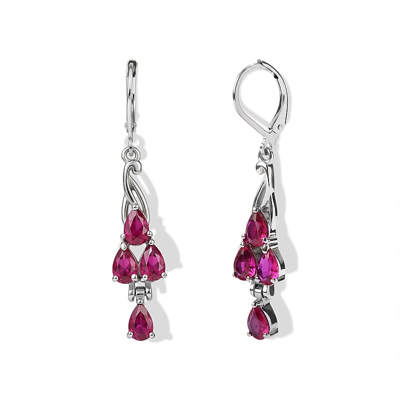 EverTrue Lab Created Ruby 3.90 ctw Lever Back Earrings in Stainless Steel
