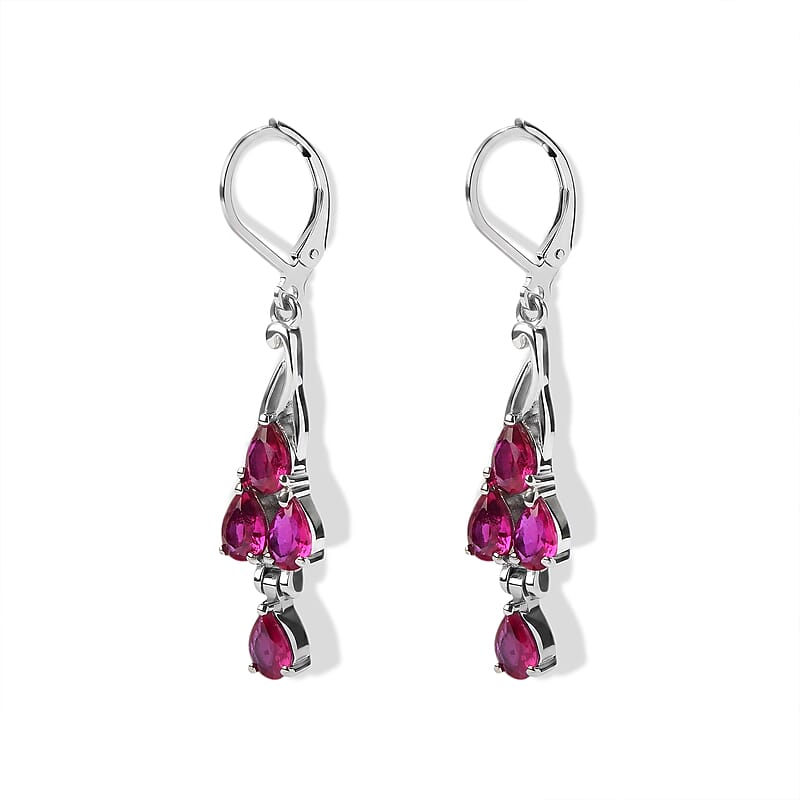 EverTrue Lab Created Ruby 3.90 ctw Lever Back Earrings in Stainless Steel