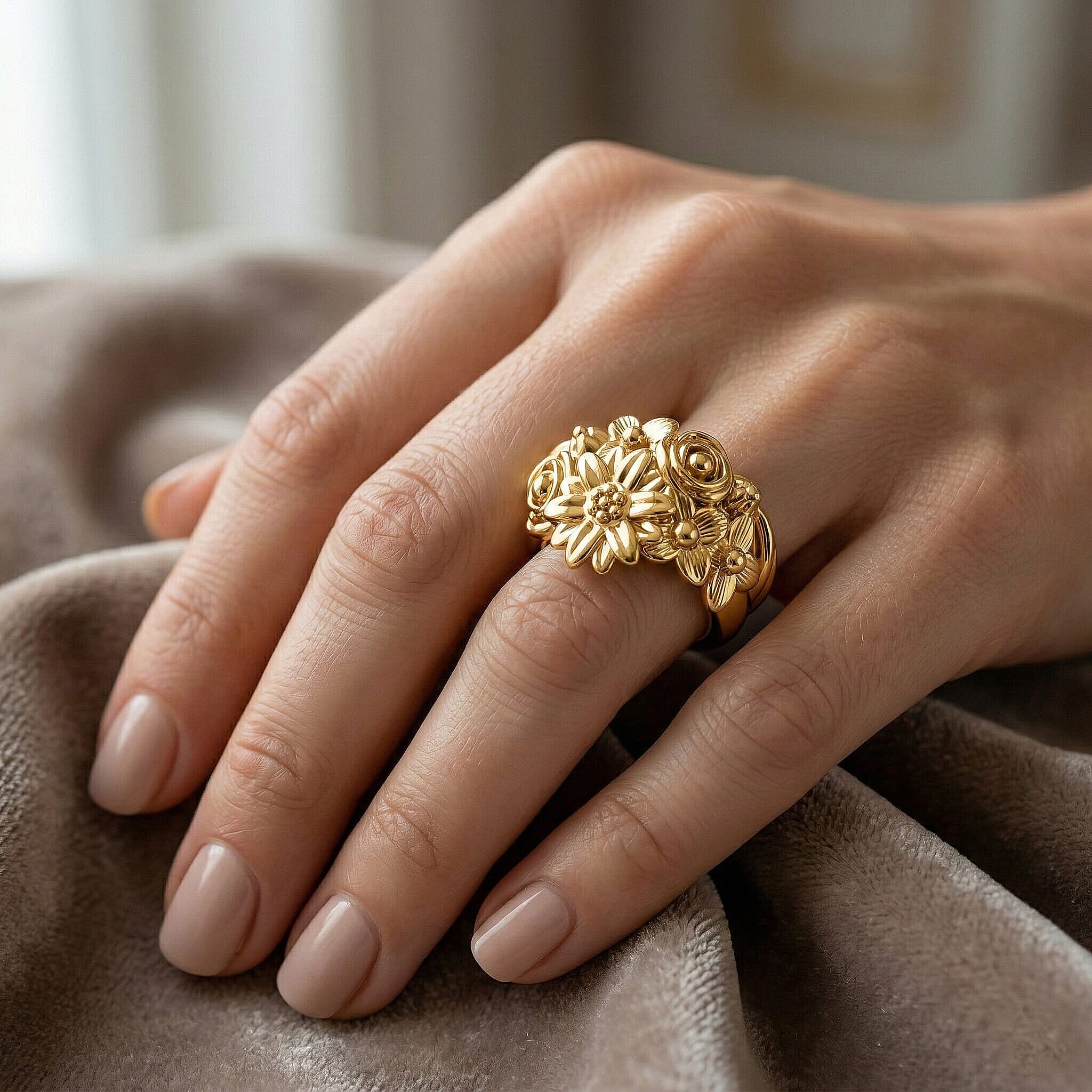 24K Yellow Gold Garden Bloom Ring (Size 5.0) 2.60 Grams