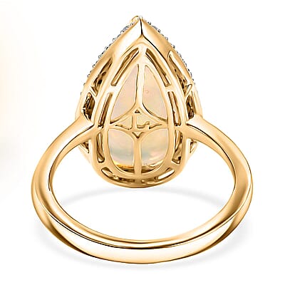 Premium Ethiopian Welo Opal and Luxuriant Lab Grown Diamond G-H SI 5.80 ctw Prism Flame Ring in 10K Yellow Gold (Size 5.5) 4.03 Grams