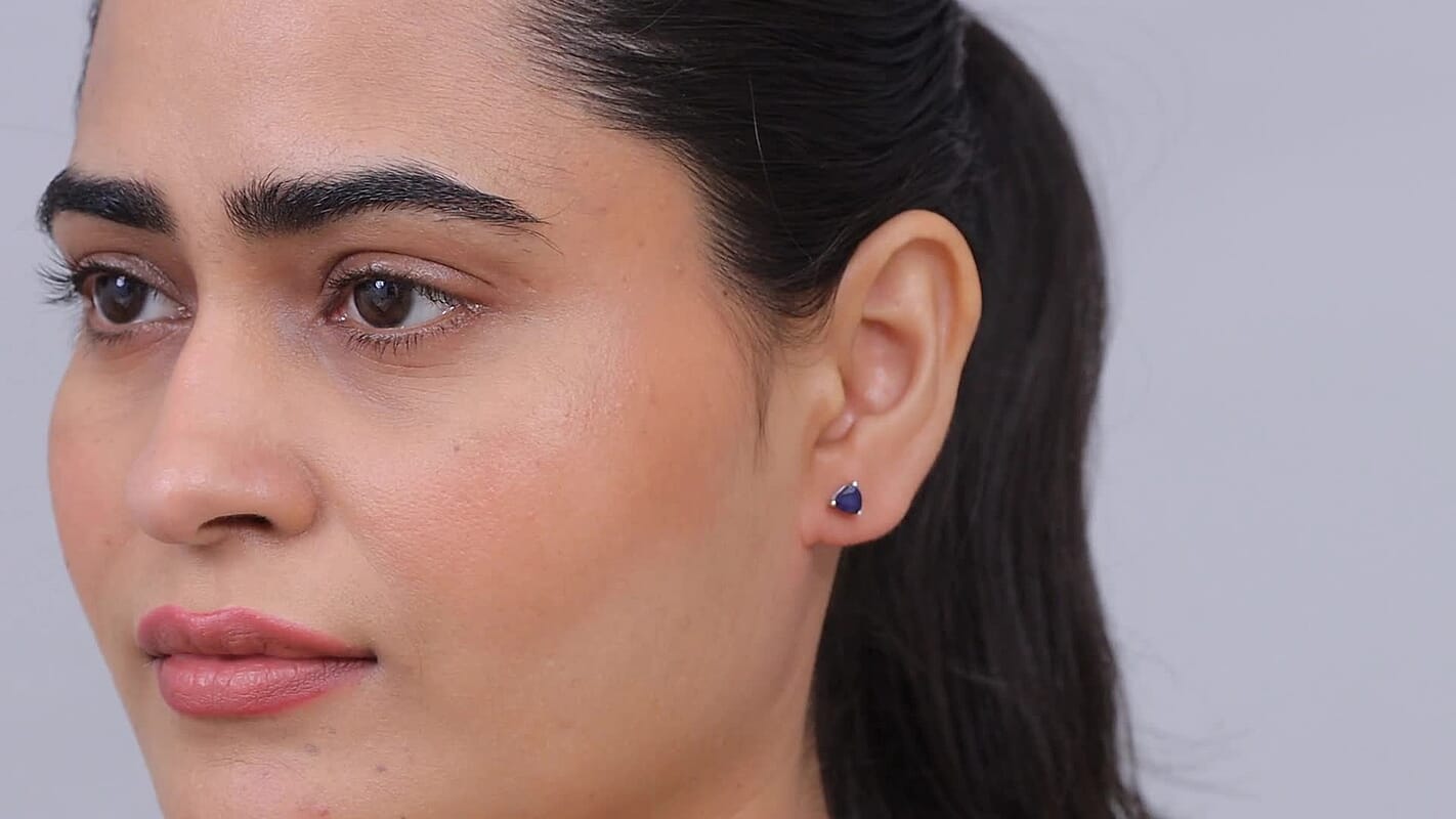 Kanchanaburi Blue Sapphire (DF) 1.10 ctw Stud Earrings in Rhodium Over Sterling Silver