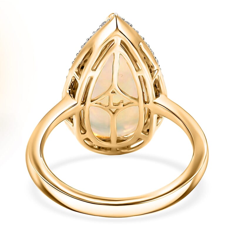 Premium Ethiopian Welo Opal and Luxuriant Lab Grown Diamond G-H SI 5.80 ctw Prism Flame Ring in 10K Yellow Gold (Size 9.5) 4.03 Grams
