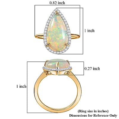 Premium Ethiopian Welo Opal and Luxuriant Lab Grown Diamond G-H SI 5.80 ctw Prism Flame Ring in 10K Yellow Gold (Size 11.0) 4.03 Grams