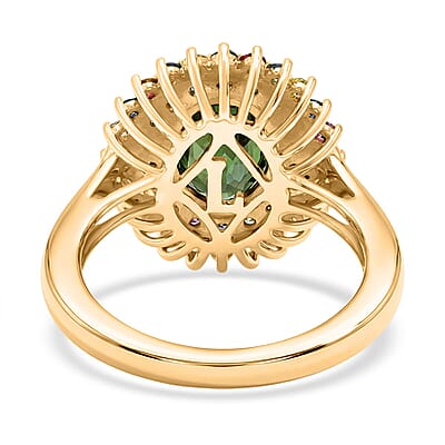 AAA Milanoa Green Sapphire and Luxuriant Lab Grown Multi Diamond SI 3.25 ctw Garden Royale Ring in 10K Yellow Gold (Size 5.0) 4.20 Grams