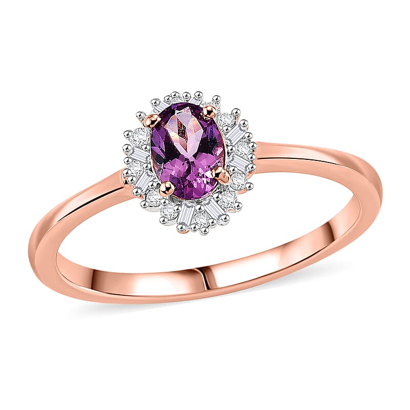D'Joy Narsipatnam Purple Spinel and Diamond 0.60 ctw Purple Reign Ring in 18K Vermeil Rose Gold Over Sterling Silver (Size 5.0)
