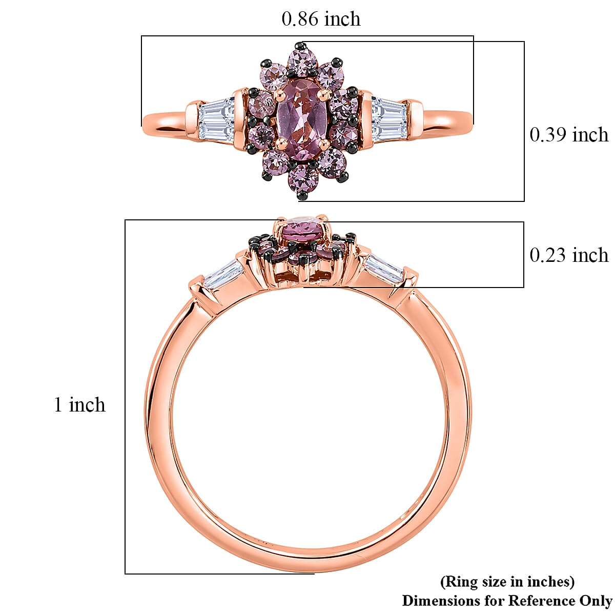 D'Joy Narsipatnam Purple Spinel and Moissanite 0.75 ctw Halo Reign Ring in 18K Vermeil Rose Gold Over Sterling Silver (Size 5.0) image number 5