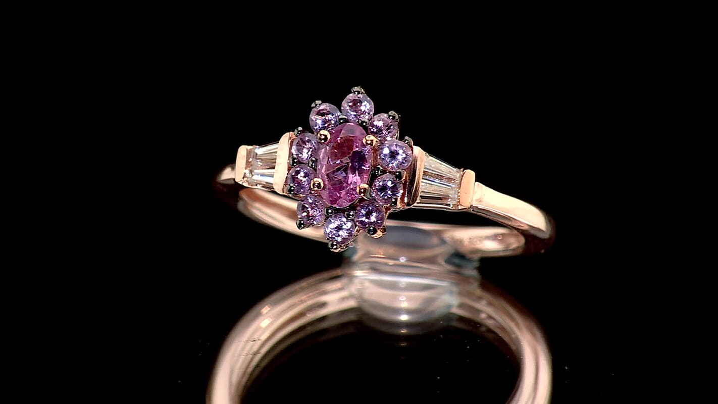 D'Joy Narsipatnam Purple Spinel, Moissanite Ring in 18K Vermeil RG Over Sterling Silver (Size 10.0) 0.75 ctw