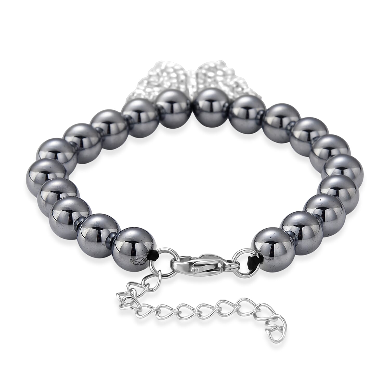Terahertz, Austrian Crystal 75.00 ctw Beaded Bracelet with Butterfly Charm in Silvertone & Stainless Steel (7-9In)