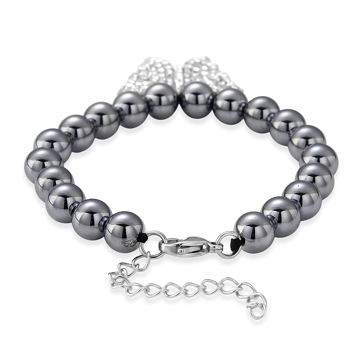 Terahertz, Austrian Crystal 75.00 ctw Beaded Bracelet with Butterfly Charm in Silvertone & Stainless Steel (7-9In) image number 5