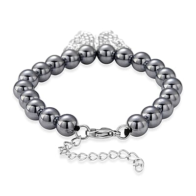 Terahertz, Austrian Crystal 75.00 ctw Beaded Bracelet with Butterfly Charm in Silvertone & Stainless Steel (7-9In)