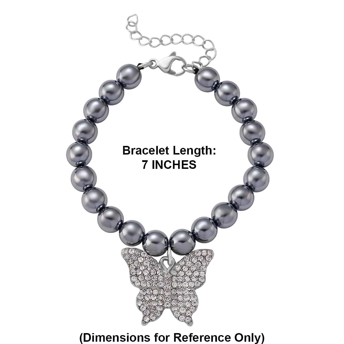 Terahertz, Austrian Crystal 75.00 ctw Beaded Bracelet with Butterfly Charm in Silvertone & Stainless Steel (7-9In) image number 7