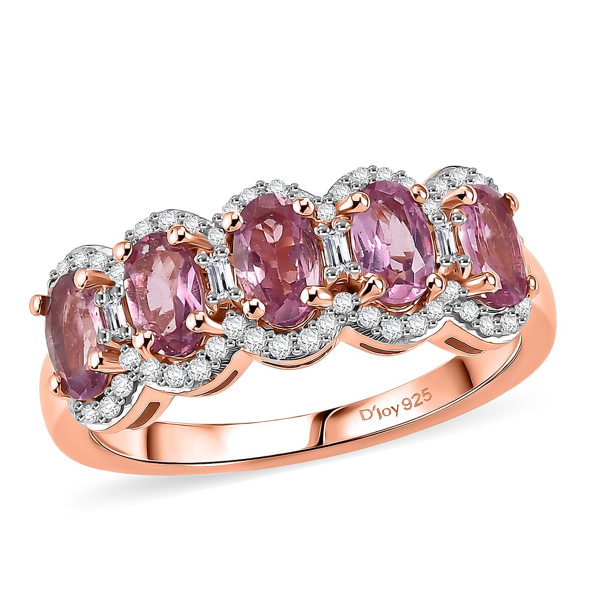 D'Joy Narsipatnam Purple Spinel and Moissanite 1.60 ctw Royal Band Ring in 18K Vermeil Rose Gold Over Sterling Silver (Size 6.0)