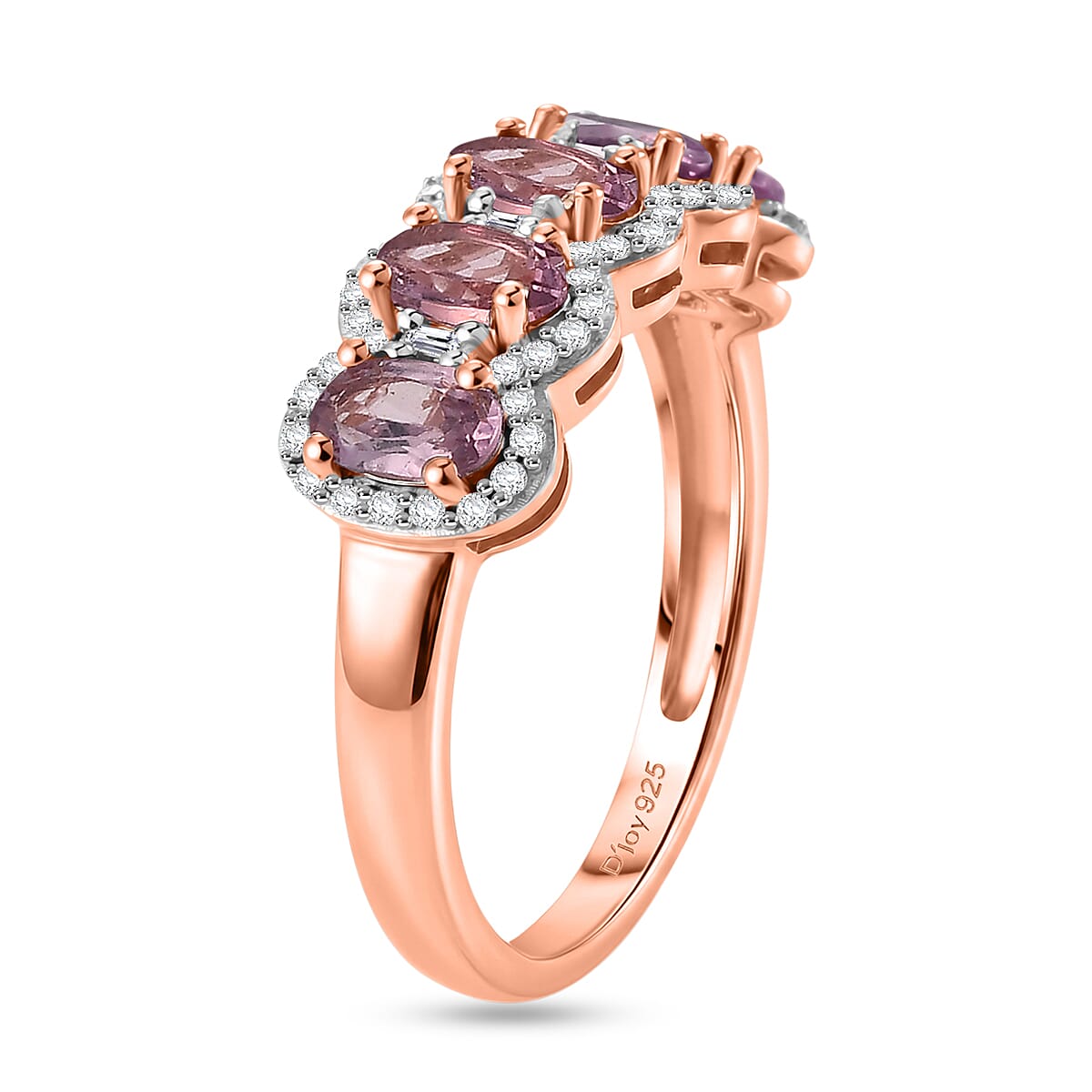 D'Joy Narsipatnam Purple Spinel and Moissanite 1.60 ctw Royal Band Ring in 18K Vermeil Rose Gold Over Sterling Silver (Size 6.0)