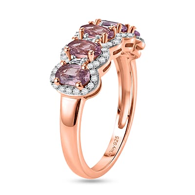 D'Joy Narsipatnam Purple Spinel and Moissanite 1.60 ctw Royal Band Ring in 18K Vermeil Rose Gold Over Sterling Silver (Size 6.0)