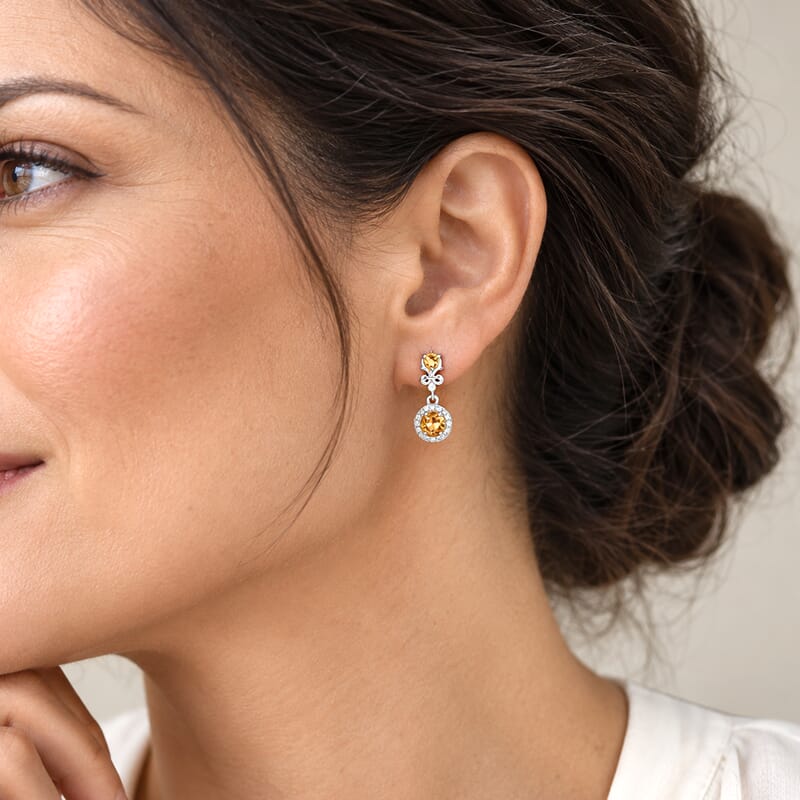 EverTrue Premium Brazilian Citrine and White Zircon 1.50 ctw Stud Earrings in Platinum Bond