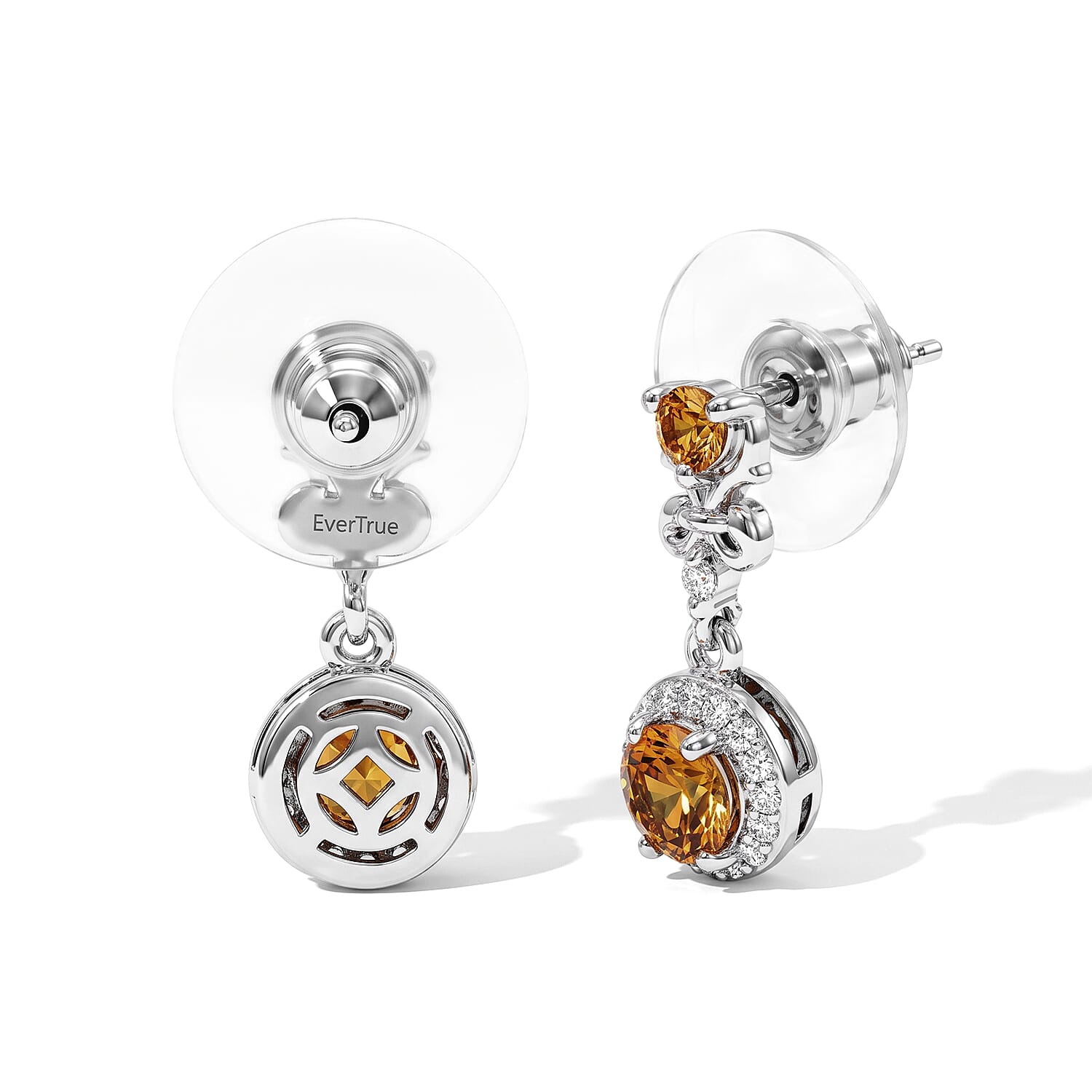 EverTrue Premium Brazilian Citrine and White Zircon 1.50 ctw Stud Earrings in Platinum Bond