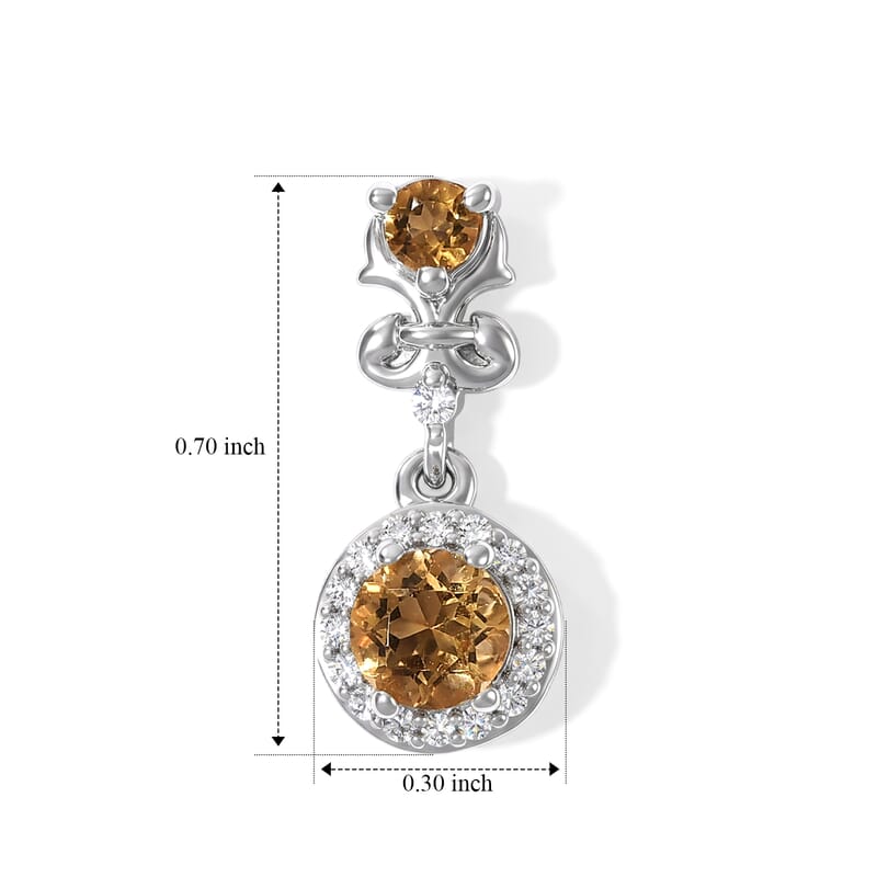 EverTrue Premium Brazilian Citrine and White Zircon 1.50 ctw Stud Earrings in Platinum Bond