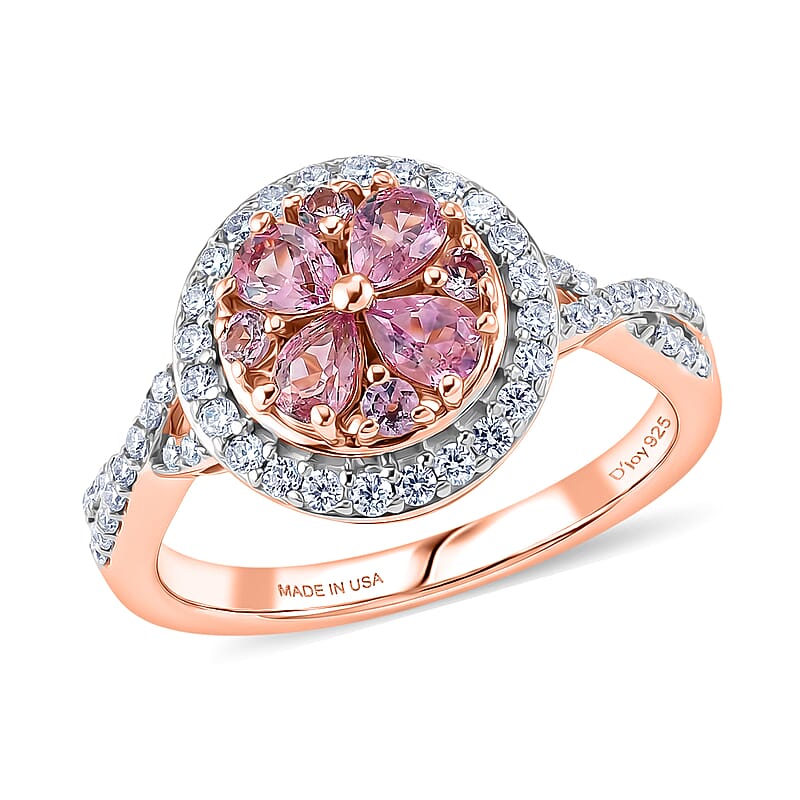 D'Joy Narsipatnam Purple Spinel and Moissanite 1.25 ctw Royal Bloom Ring in 18K Vermeil Rose Gold Over Sterling Silver (Size 5.0)