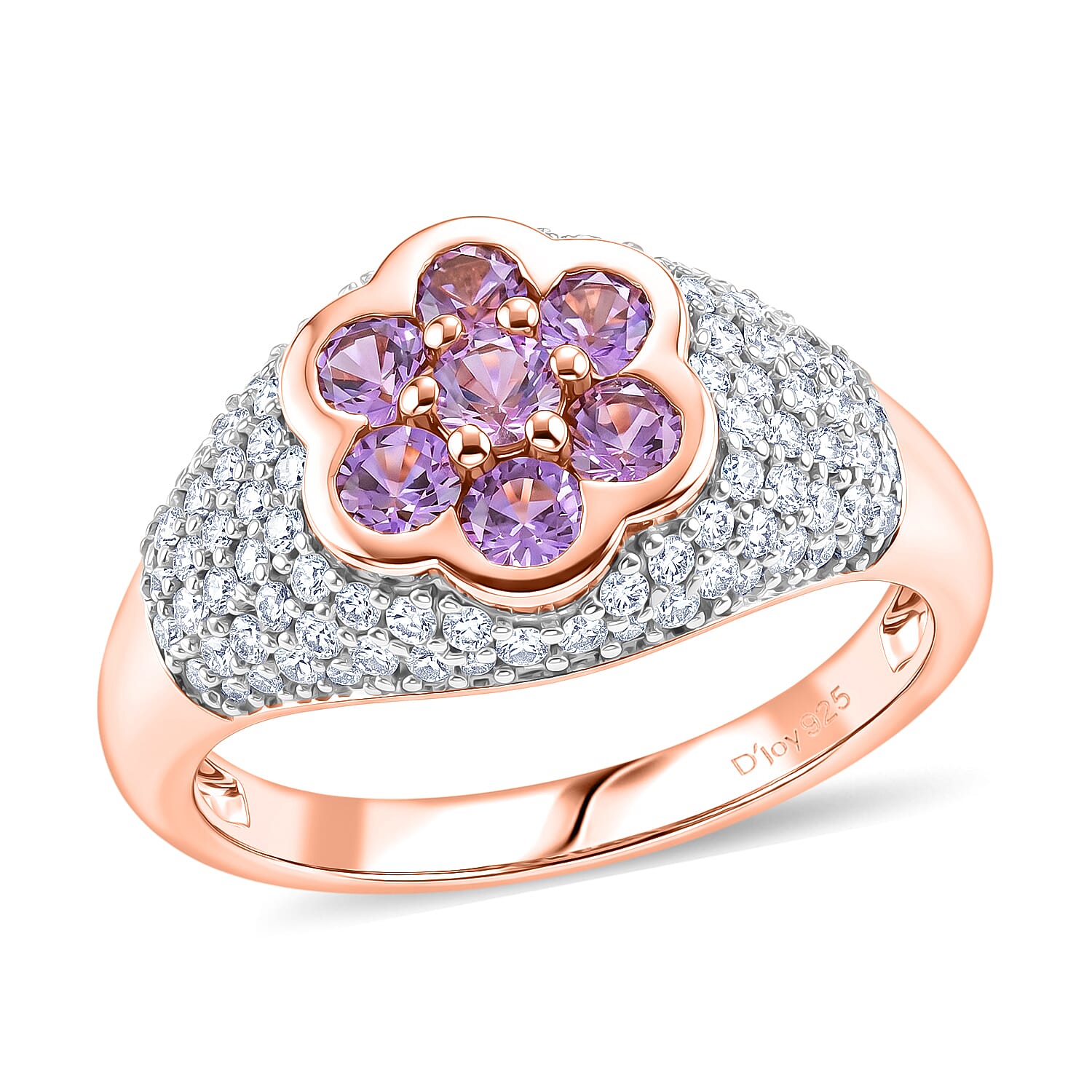 D'Joy Narsipatnam Purple Spinel and Moissanite 2.00 ctw Majestic Bloom Ring in 18K Vermeil Rose Gold Over Sterling Silver (Size 10.0)