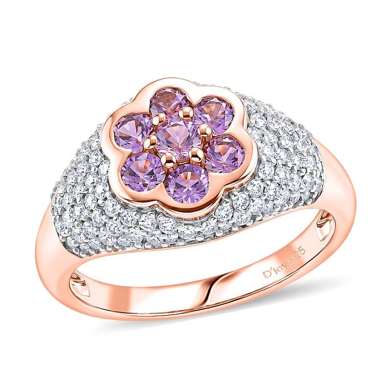 D'Joy Narsipatnam Purple Spinel and Moissanite 2.00 ctw Majestic Bloom Ring in 18K Vermeil Rose Gold Over Sterling Silver (Size 10.0)