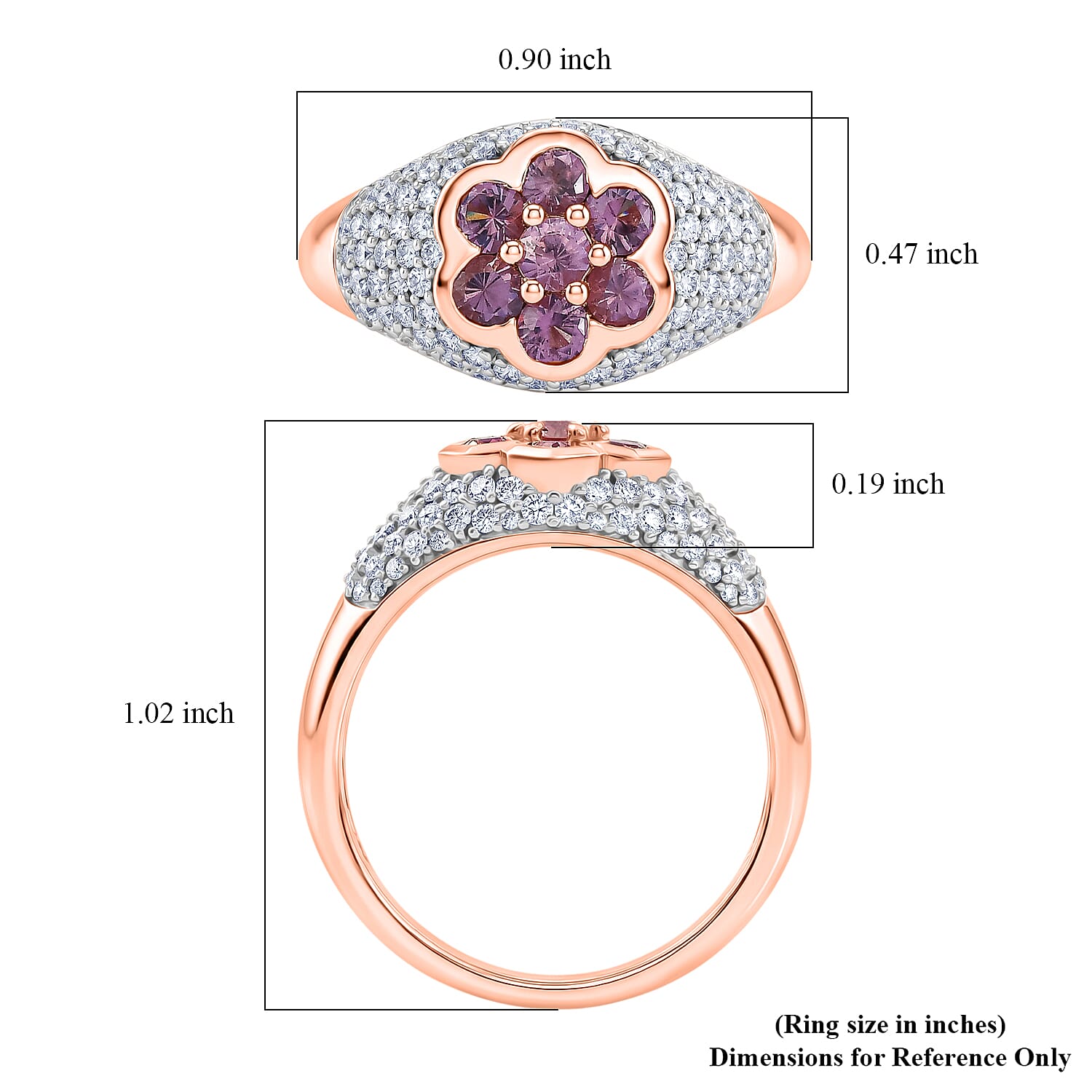 D'Joy Narsipatnam Purple Spinel and Moissanite 2.00 ctw Majestic Bloom Ring in 18K Vermeil Rose Gold Over Sterling Silver (Size 10.0)