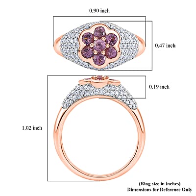 D'Joy Narsipatnam Purple Spinel and Moissanite 2.00 ctw Majestic Bloom Ring in 18K Vermeil Rose Gold Over Sterling Silver (Size 10.0)