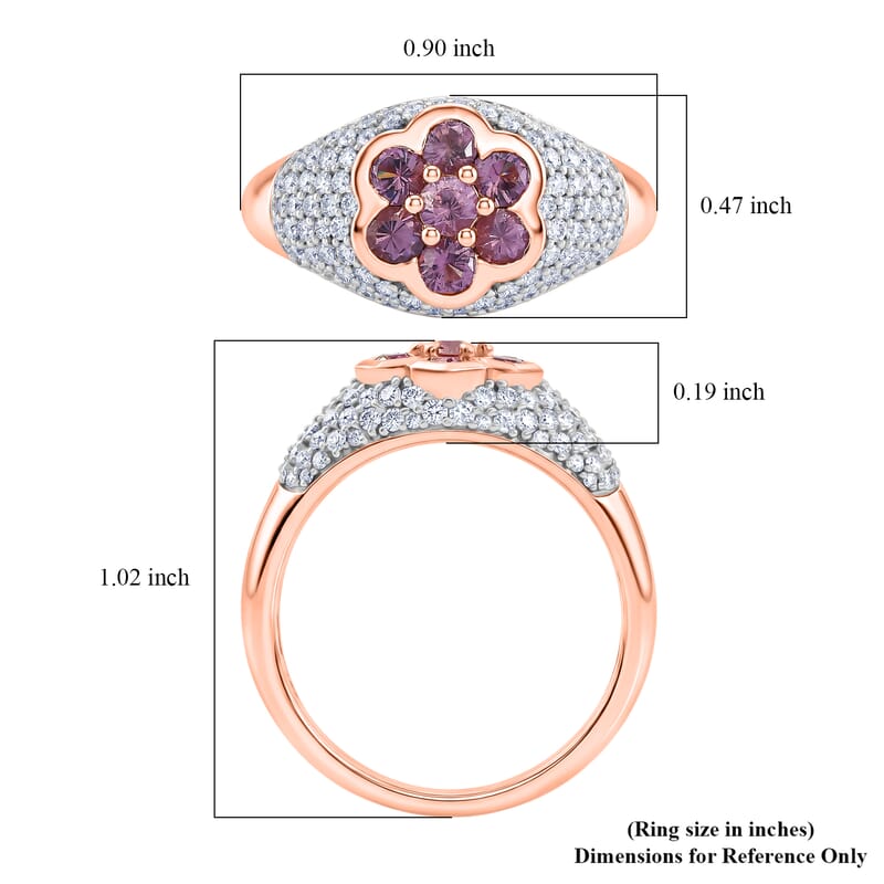 D'Joy Narsipatnam Purple Spinel and Moissanite 2.00 ctw Majestic Bloom Ring in 18K Vermeil Rose Gold Over Sterling Silver (Size 10.0)