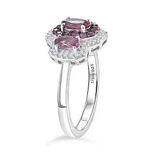 D'Joy Narsipatnam Purple Spinel and Multi Gemstone 1.65 ctw Velvet Trinity Ring in Rhodium Over Sterling Silver (Size 10.0)