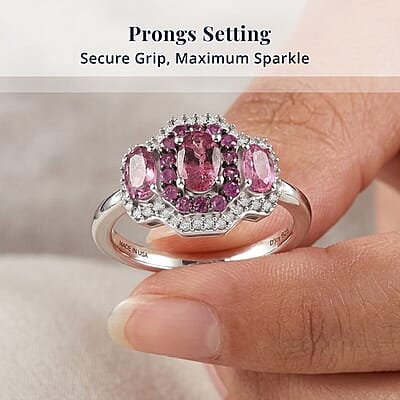 D'Joy Narsipatnam Purple Spinel and Multi Gemstone 1.65 ctw Velvet Trinity Ring in Rhodium Over Sterling Silver (Size 10.0)