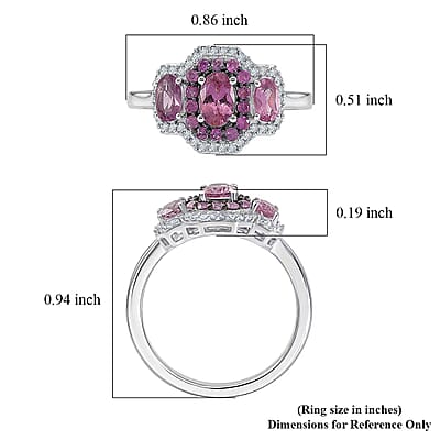 D'Joy Narsipatnam Purple Spinel and Multi Gemstone 1.65 ctw Velvet Trinity Ring in Rhodium Over Sterling Silver (Size 10.0)