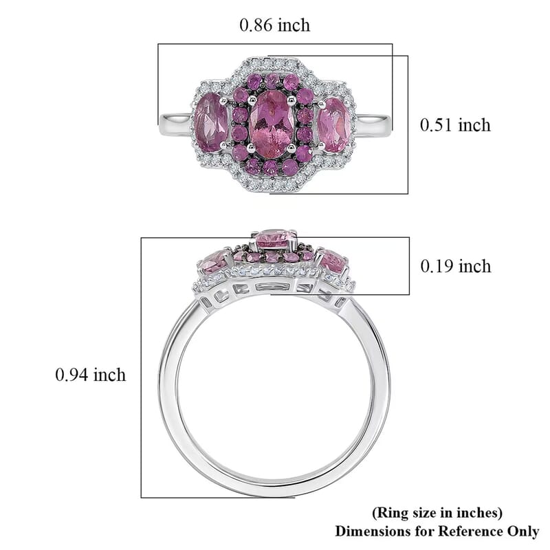 D'Joy Narsipatnam Purple Spinel and Multi Gemstone 1.65 ctw Velvet Trinity Ring in Rhodium Over Sterling Silver (Size 10.0)