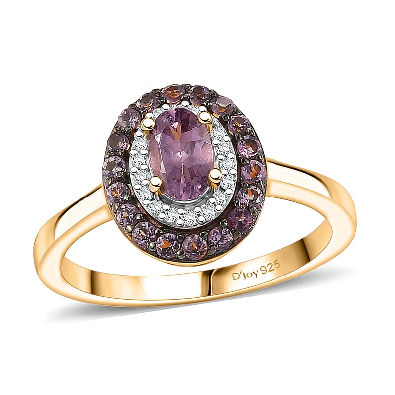 D'Joy Narsipatnam Purple Spinel and Moissanite 1.15 ctw Violet Loop Ring in 18K Vermeil Yellow Gold Over Sterling Silver (Size 6.0)