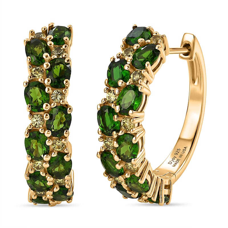 D'Joy Chrome Diopside and Yellow Sapphire 4.50 ctw Blooming Vine Hoop Earrings in 18K Vermeil Yellow Gold Over Sterling Silver
