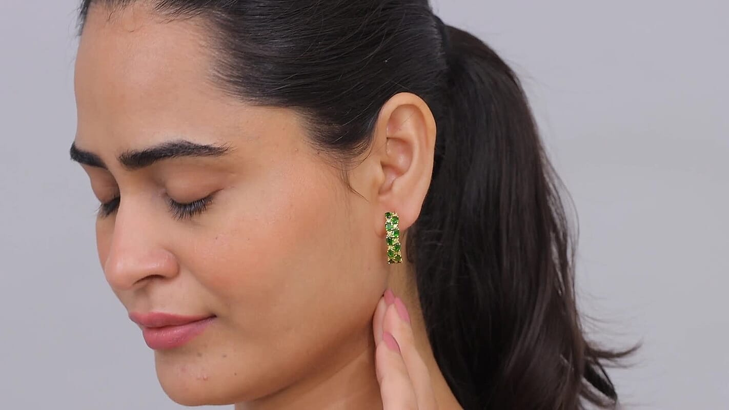 D'Joy Chrome Diopside and Yellow Sapphire 4.50 ctw Blooming Vine Hoop Earrings in 18K Vermeil Yellow Gold Over Sterling Silver (Ships in 3-5 Days)