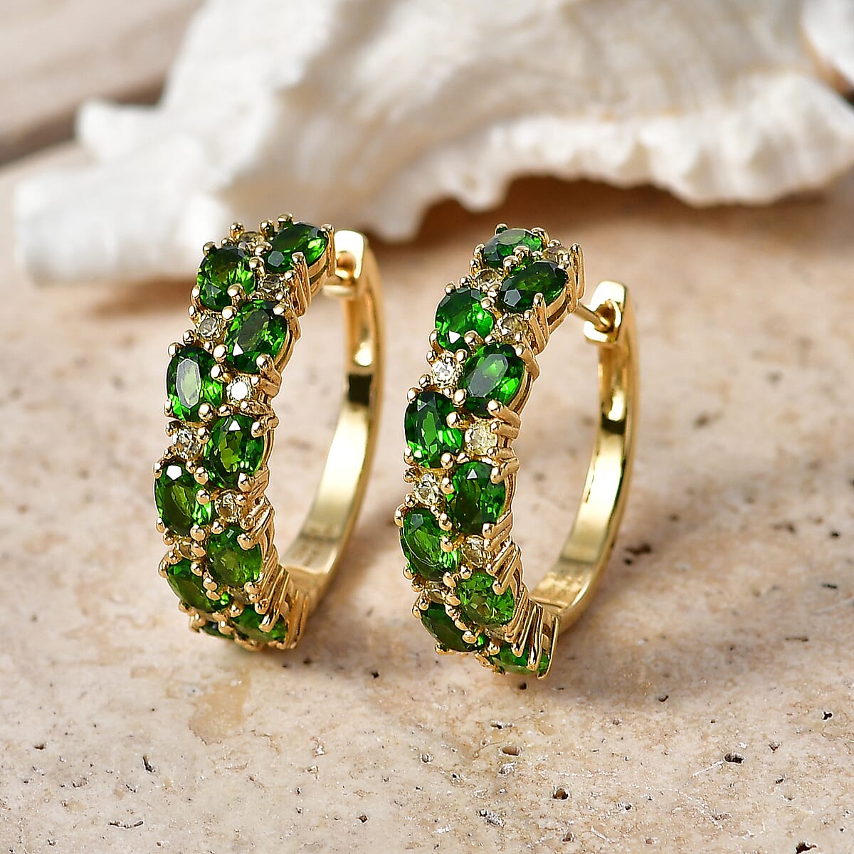 D'Joy Chrome Diopside and Yellow Sapphire 4.50 ctw Blooming Vine Hoop Earrings in 18K Vermeil Yellow Gold Over Sterling Silver image number 1