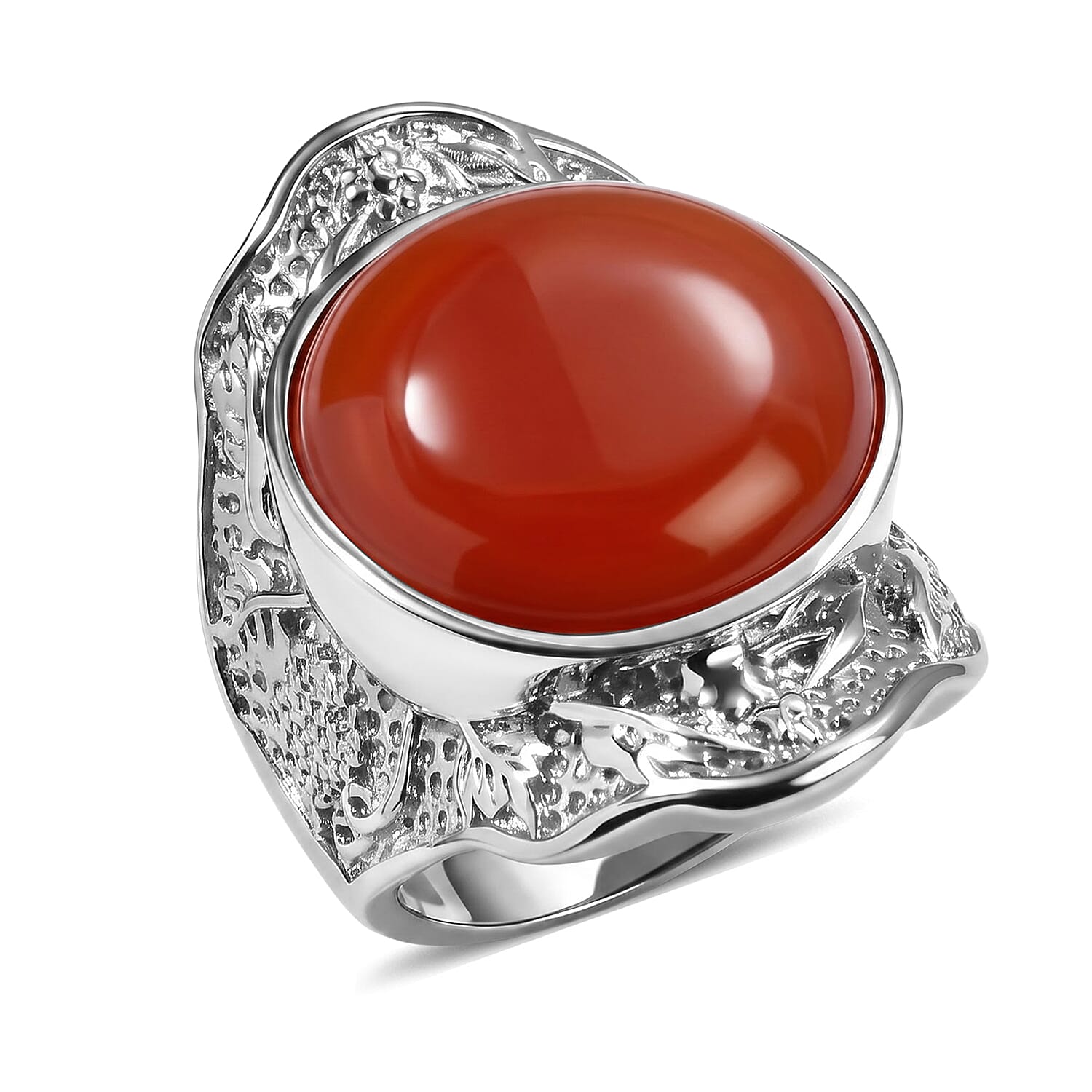 EverTrue Red Jade 24.10 ctw Solitaire Ring in Stainless Steel (Size 6.0)