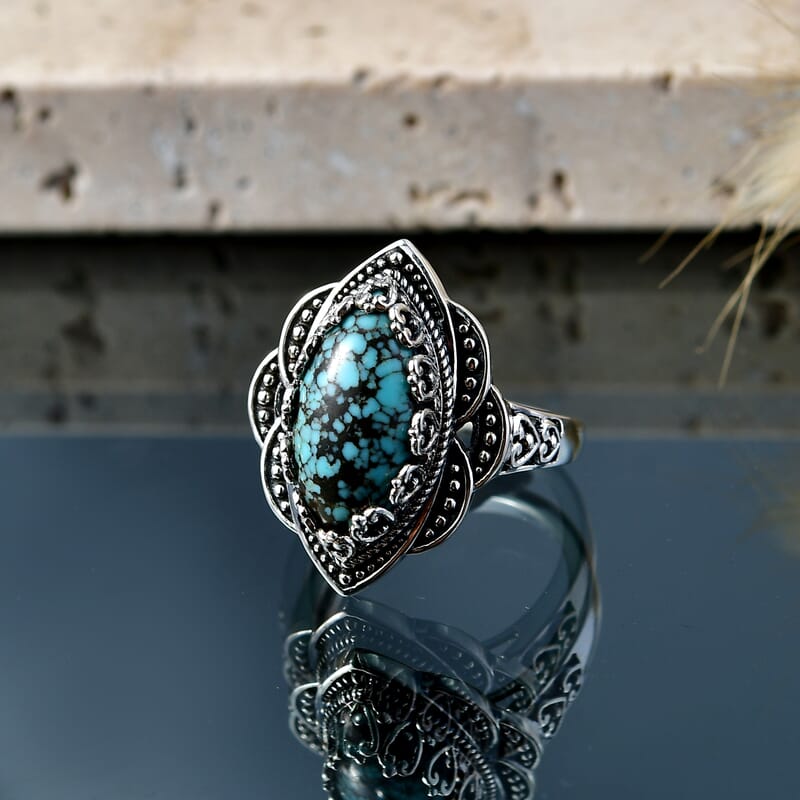 D'Joy Artisan Crafted Premium Blue Moon Turquoise 3.75 ctw Ring in Sterling Silver (Size 10.0)