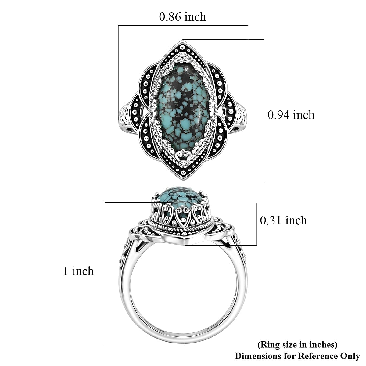 D'Joy Artisan Crafted Premium Blue Moon Turquoise 3.75 ctw Ring in Sterling Silver (Size 10.0)