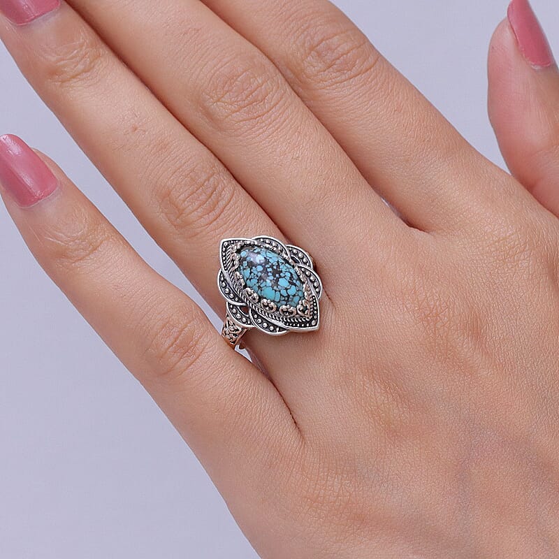 D'Joy Artisan Crafted Premium Blue Moon Turquoise 3.75 ctw Ring in Sterling Silver (Size 6.0)