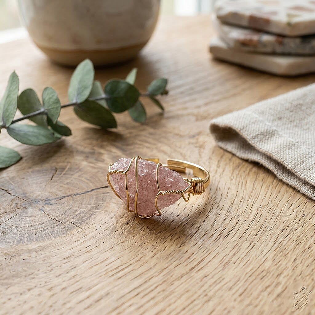 Strawberry Quartz 10.00 ctw Ring (Adjustable) in Goldtone