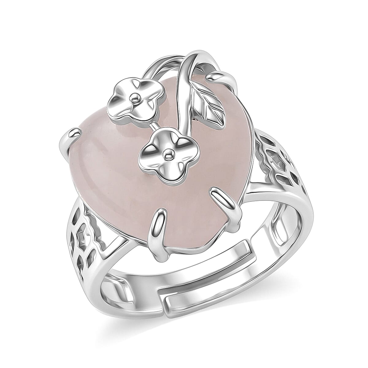 Rose Quartz Ring (Adjustable) in Silvertone 12.00 ctw