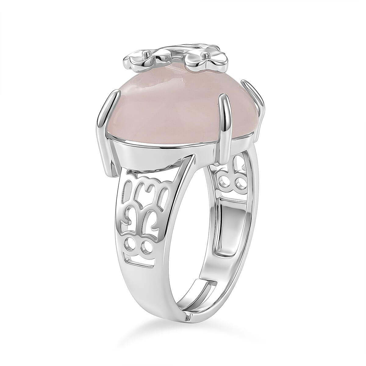 Rose Quartz 12.00 ctw Ring (Adjustable) in Silvertone